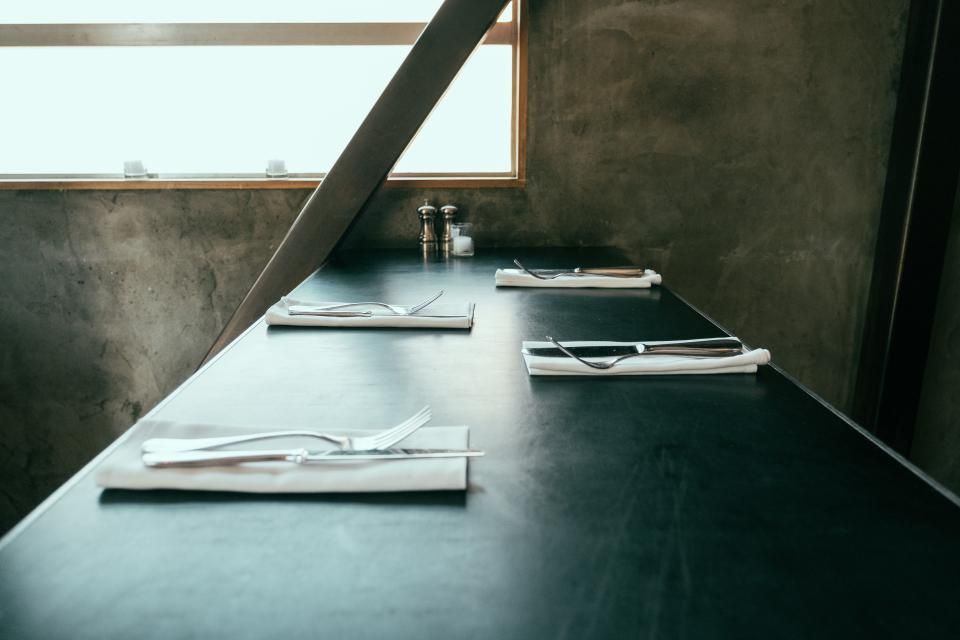 The dining room, laid for service